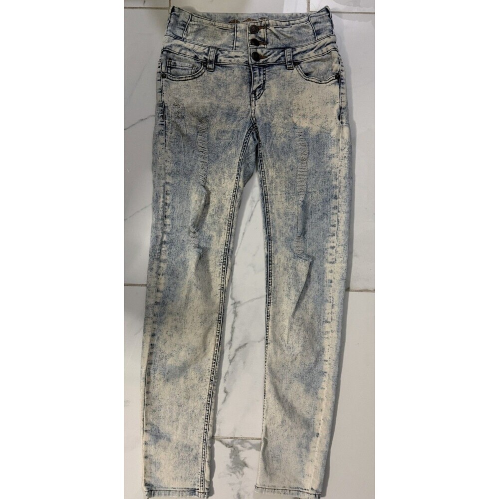 Wax Jean Women’s High Rise Skinny Jeans Distressed Light Wash Stretch Denim S 7